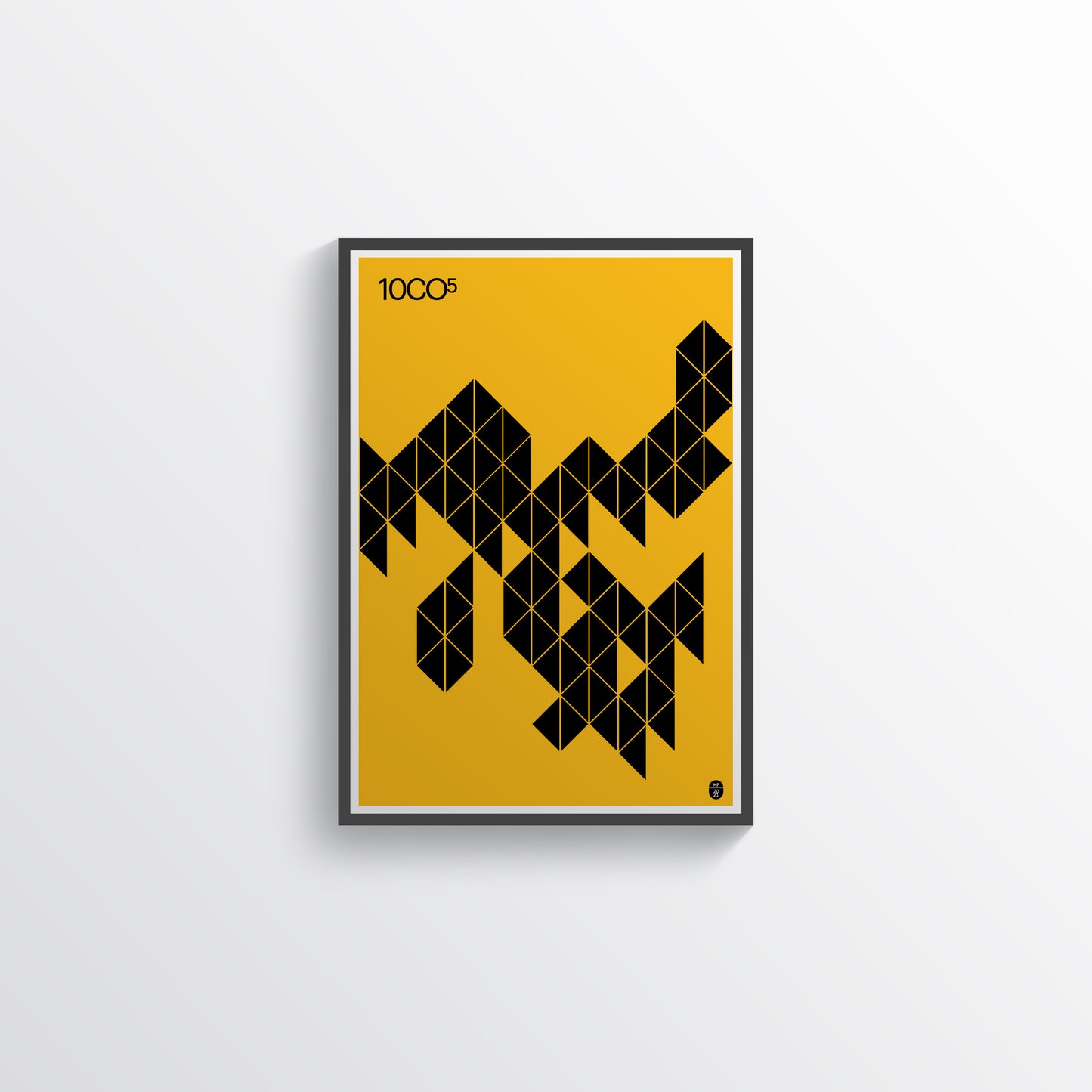 Yellow poster with a geometric composition of triangles, available in C-Type print on Fuji Matt Crystal archive paper with a semi-matt finish. - Starting from 19 € / Shipped Worldwide