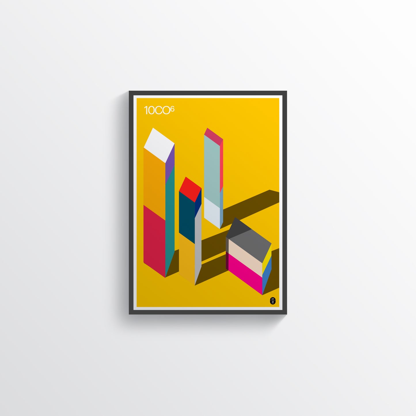 Yellow poster with narrow coloured boxes, available in C-Type print on Fuji Matt Crystal archive paper with a semi-matt finish. - Starting from 19 € / Shipped Worldwide
