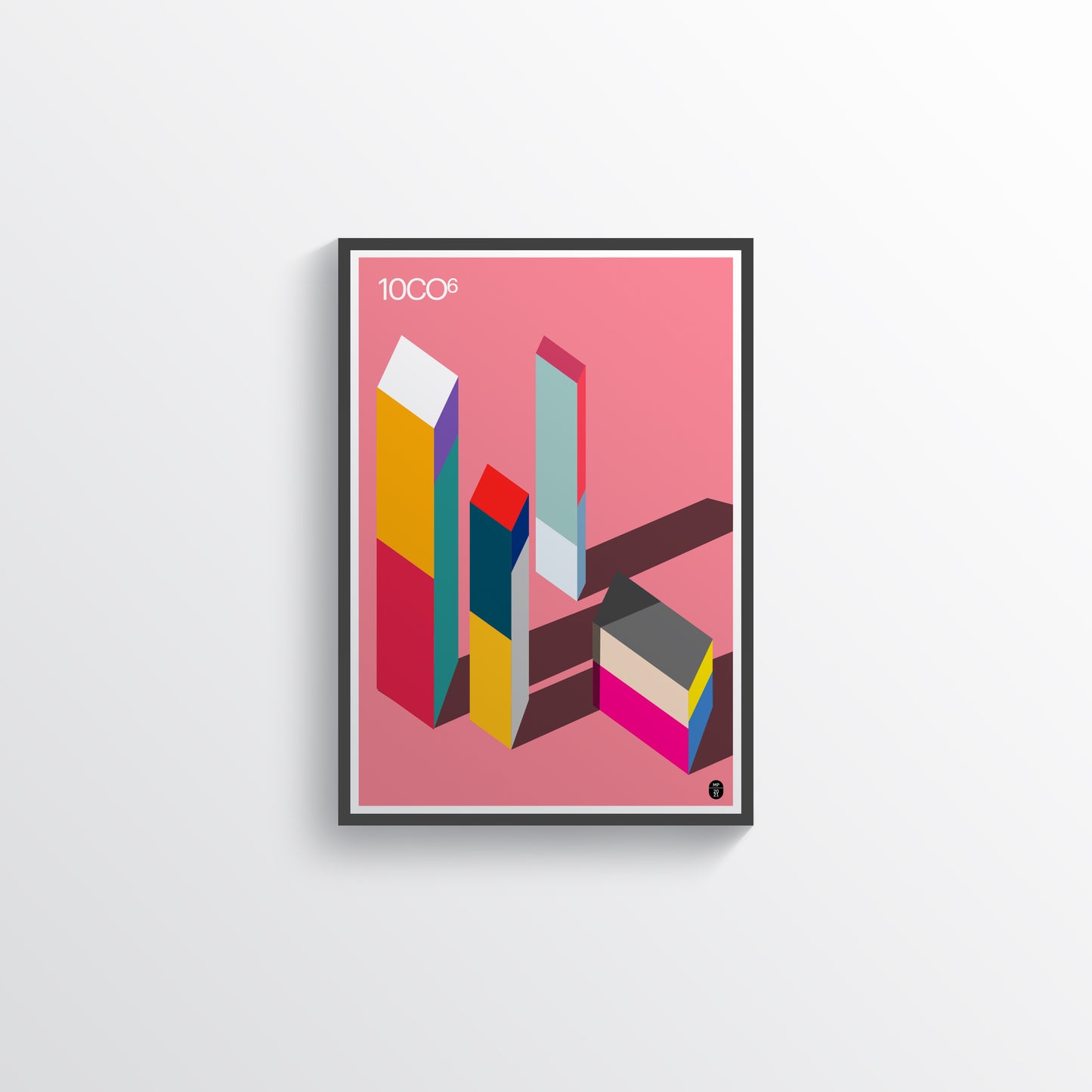 Pink poster with narrow coloured boxes, available in C-Type print on Fuji Matt Crystal archive paper with a semi-matt finish. - Starting from 19 € / Shipped Worldwide