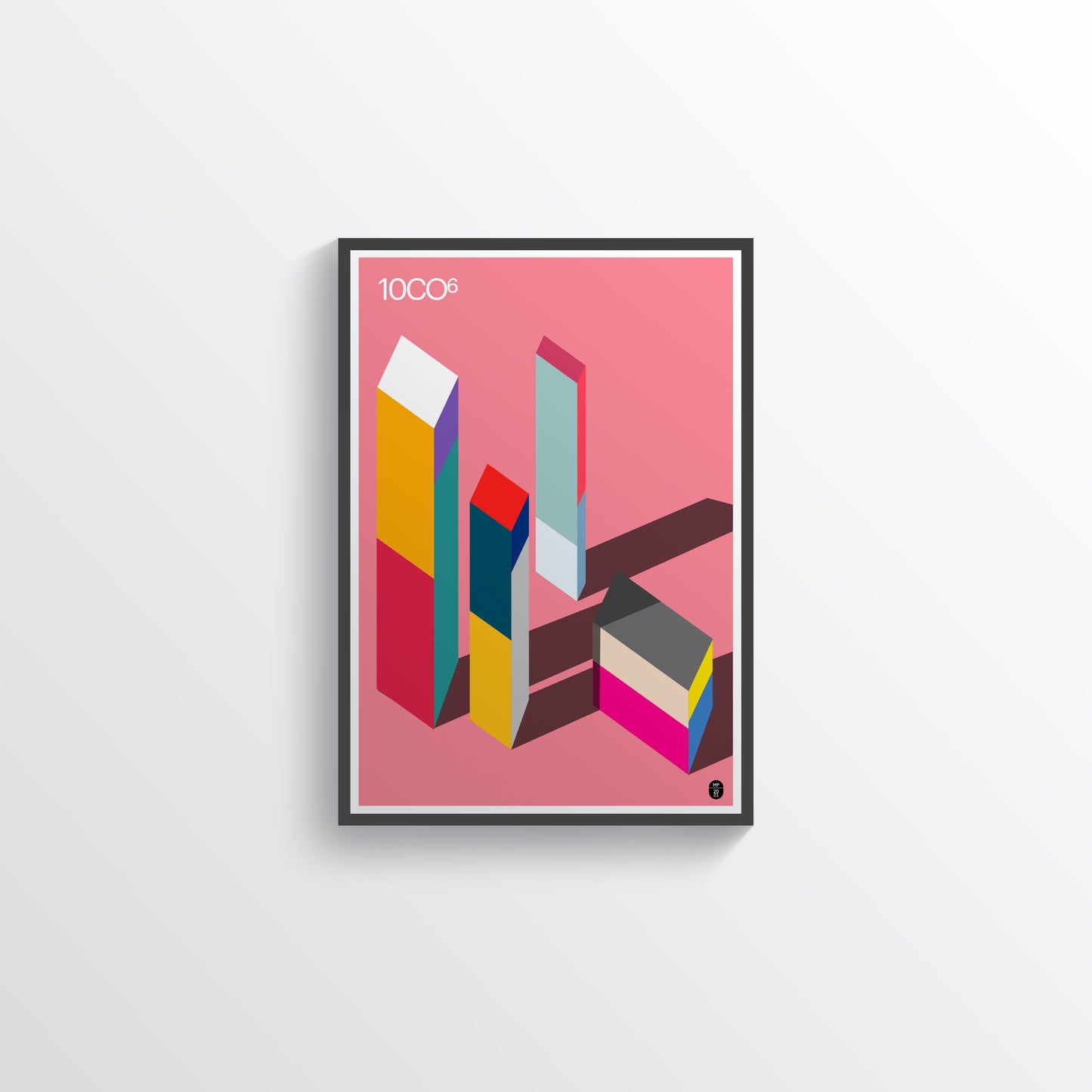 Pink poster with narrow coloured boxes, available in C-Type print on Fuji Matt Crystal archive paper with a semi-matt finish. - Starting from 19 € / Shipped Worldwide