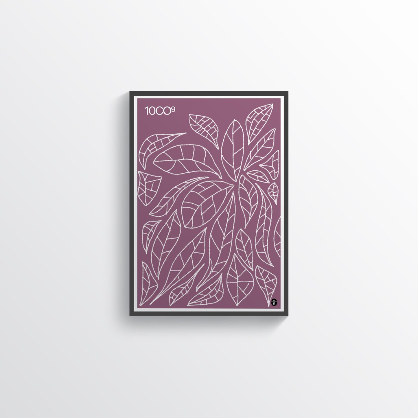 Handwritten leaves in white on a violet background, available in C-Type print on Fuji Matt Crystal archive paper with a semi-matt finish. - Starting from 19 € / Shipped Worldwide