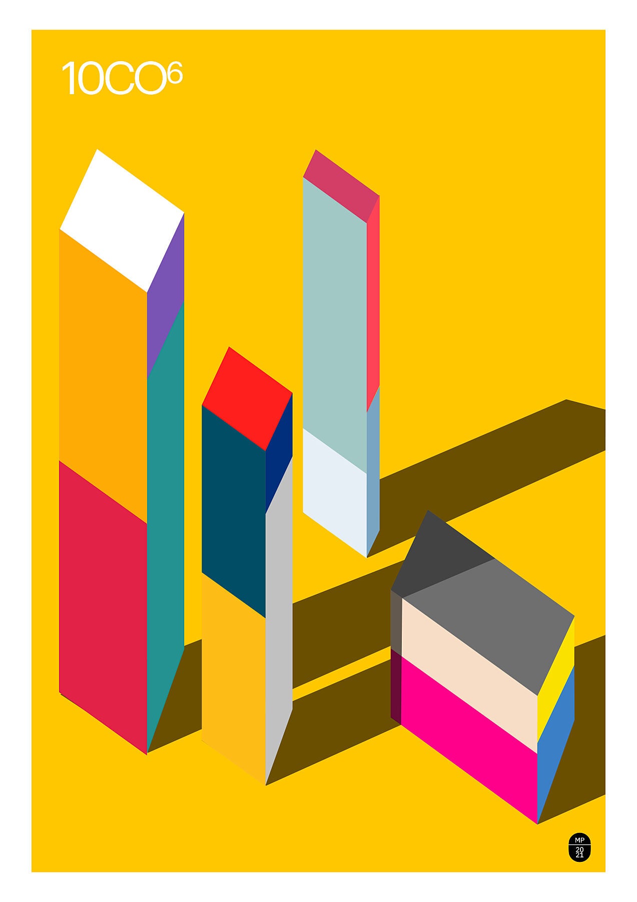 Yellow poster with narrow coloured boxes, available in C-Type print on Fuji Matt Crystal archive paper with a semi-matt finish. - Starting from 19 € / Shipped Worldwide
