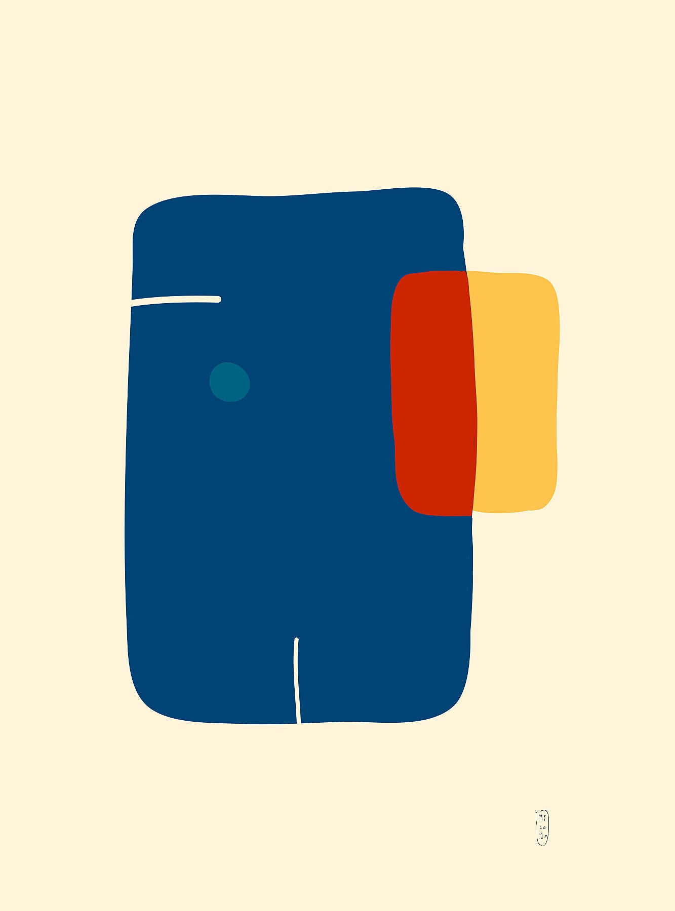 Minimalist art prints made with yellow, blue and red shapes, Giclée print, framed, Hahnemühle Photo Rag paper stock, archival quality for 100+ years