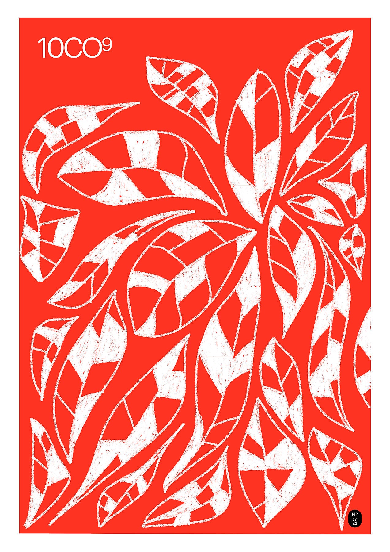 Handwritten leaves in white on a red background, available in C-Type print on Fuji Matt Crystal archive paper with a semi-matt finish. - Starting from 19 € / Shipped Worldwide