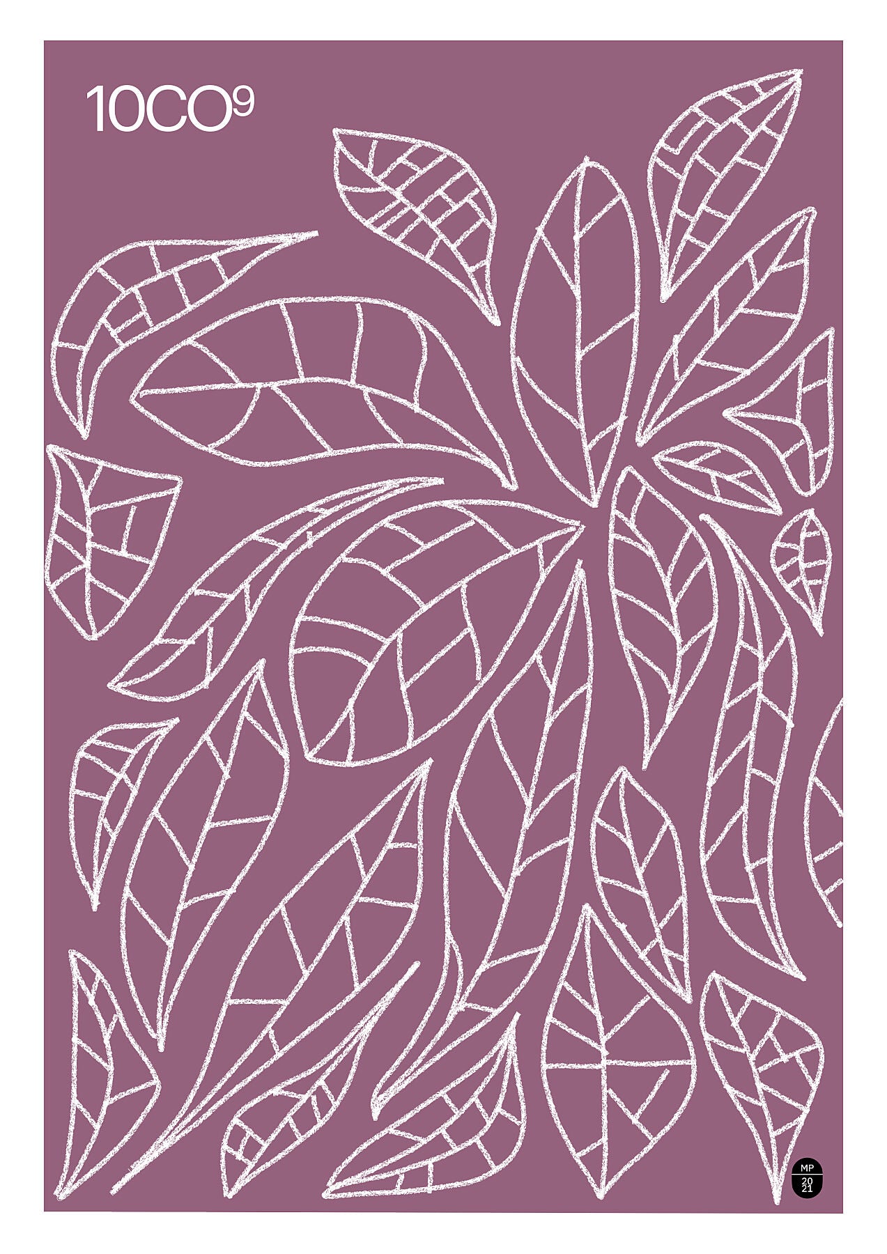 Handwritten leaves in white on a violet background, available in C-Type print on Fuji Matt Crystal archive paper with a semi-matt finish. - Starting from 19 € / Shipped Worldwide