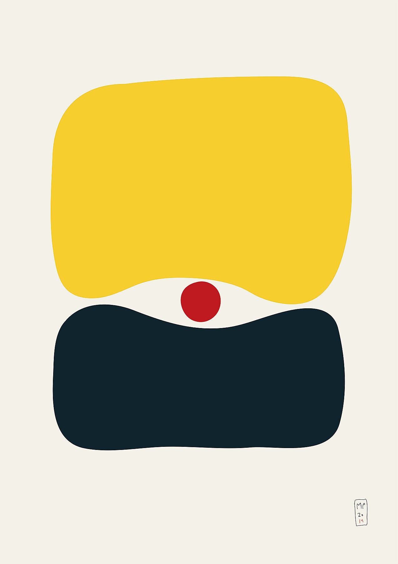 Minimalist art prints made with yellow, blue and red shapes, Giclée print, framed, Hahnemühle Photo Rag paper stock, archival quality for 100+ years