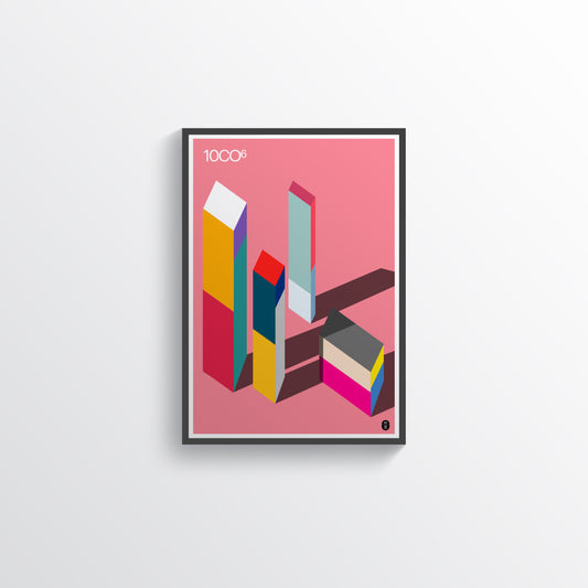 Pink poster with narrow coloured boxes, available in C-Type print on Fuji Matt Crystal archive paper with a semi-matt finish. - Starting from 19 € / Shipped Worldwide