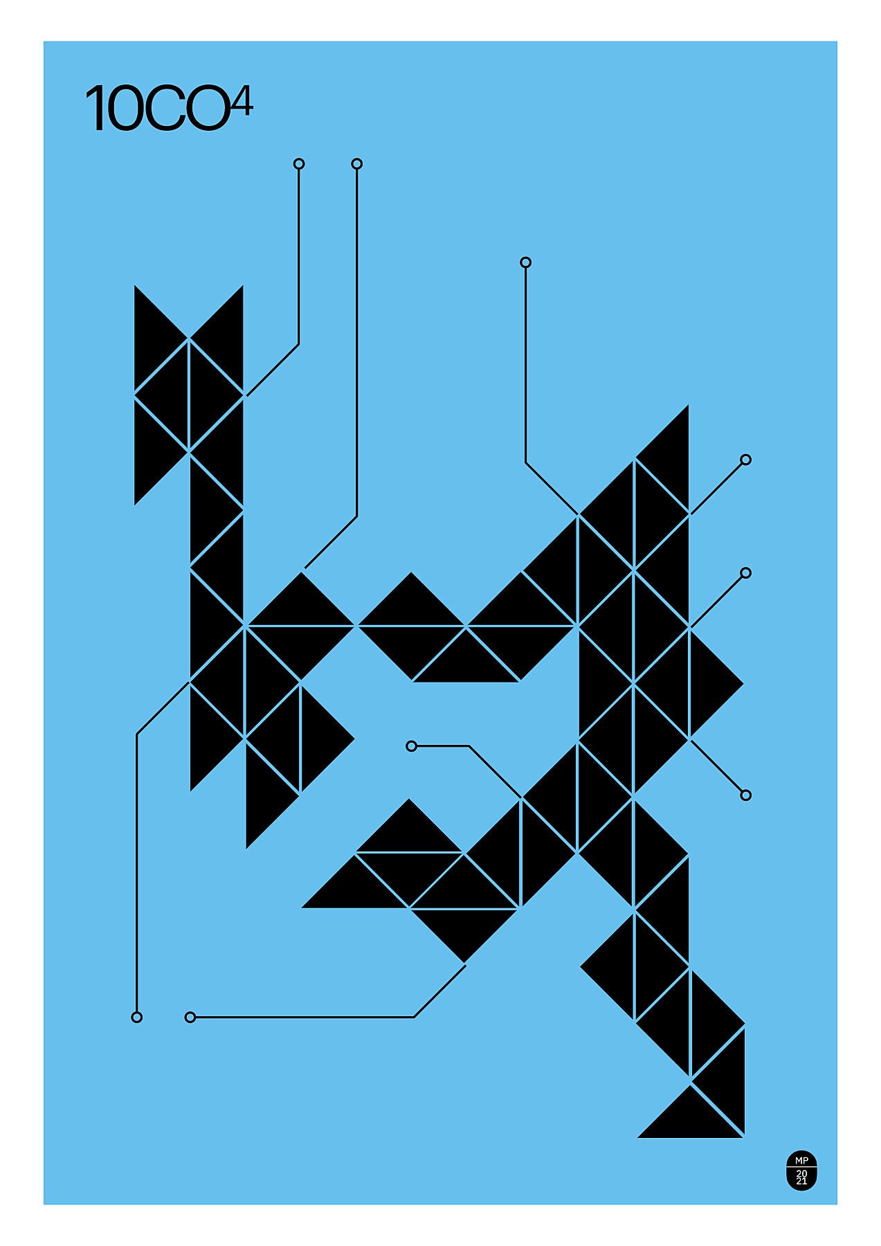 Blue poster with a geometric composition of triangles, available in C-Type print on Fuji Matt Crystal archive paper with a semi-matt finish. - Starting from 19 € / Shipped Worldwide