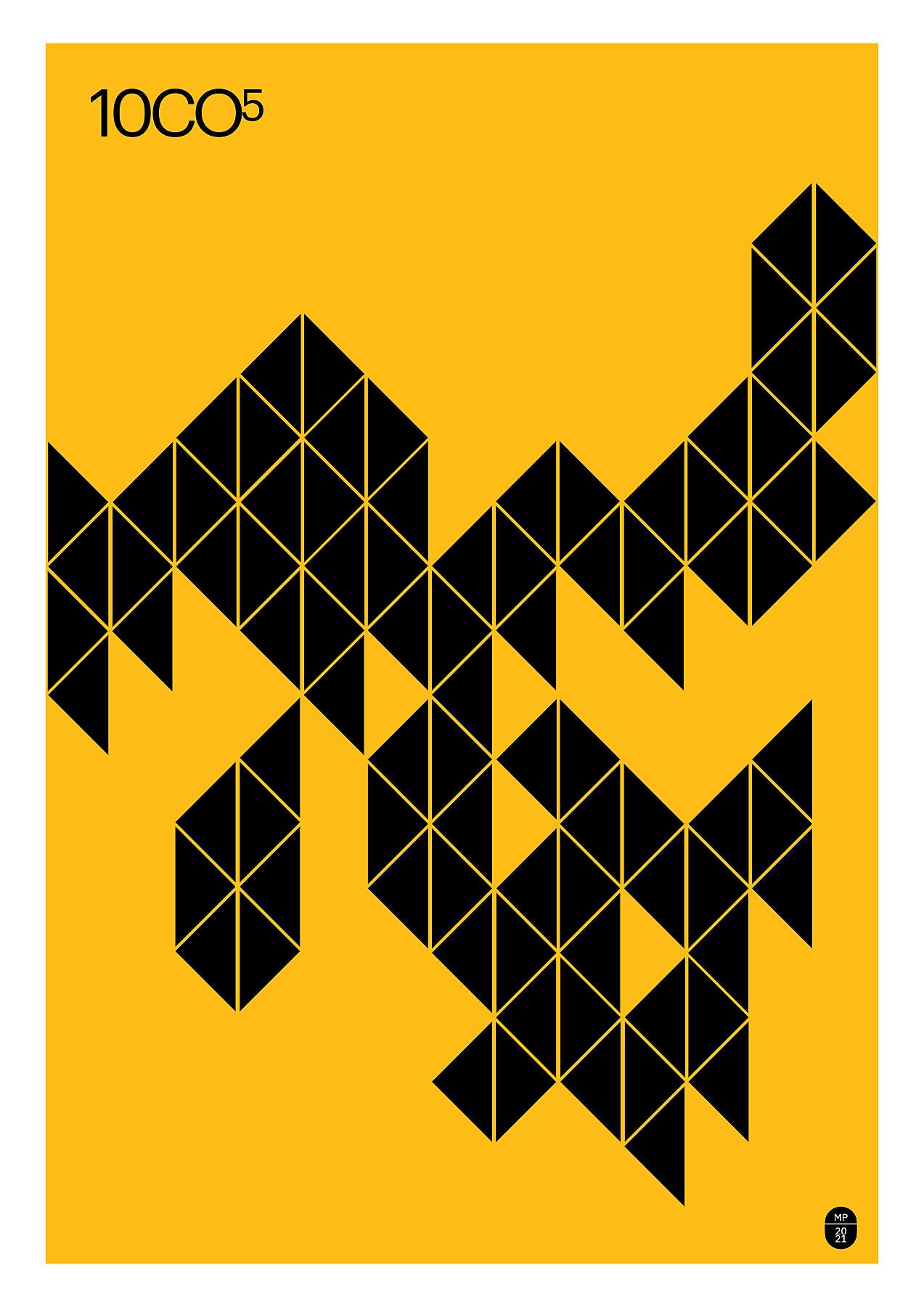 Yellow poster with a geometric composition of triangles, available in C-Type print on Fuji Matt Crystal archive paper with a semi-matt finish. - Starting from 19 € / Shipped Worldwide